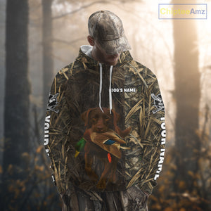 Personalized Mallard Duck Hunting Shirt with Chocolate Lab, Custom Dog’s Name Camouflage NHT264