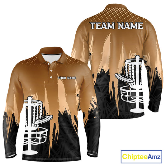 Mens Disc Golf Polo Shirts Custom Brown Gradient Grunge, Team Disc Golf Apparel Shirt NHT836