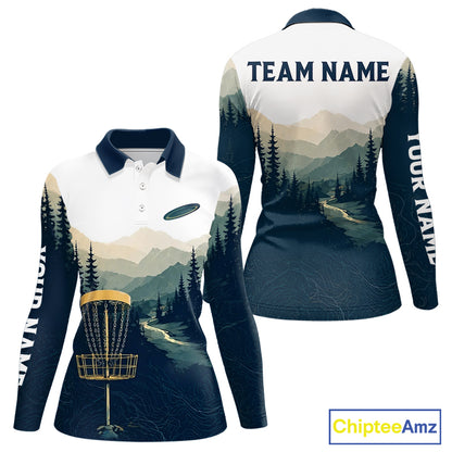 Green Mountain Landscape Disc Golf Womens Polo Shirt Custom Forest Disc Golf Shirt For Women NHT838