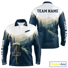 Load image into Gallery viewer, Green Mountain Landscape Disc Golf Mens Polo Shirt Custom Forest Disc Golf Shirt For Men NHT838