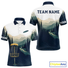 Load image into Gallery viewer, Green Mountain Landscape Disc Golf Mens Polo Shirt Custom Forest Disc Golf Shirt For Men NHT838