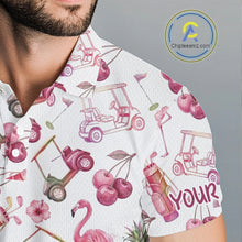 Load image into Gallery viewer, Funny Golf Polo Shirt For Mens Cherry Flamingo Golf Cart Pattern Summer Sport Top NHT841