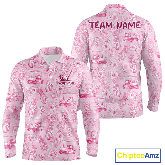 Funny Mens Golf Polo Shirt Pineapple Floral Golf Cart Pattern All Over Print Tropical Performance Top NHT842