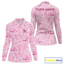 Load image into Gallery viewer, Funny Womens Golf Polo Shirt Pineapple Floral Golf Cart Pattern All Over Print Tropical Performance Top NHT842