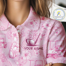 Load image into Gallery viewer, Funny Womens Golf Polo Shirt Pineapple Floral Golf Cart Pattern All Over Print Tropical Performance Top NHT842