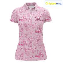 Load image into Gallery viewer, Funny Womens Golf Polo Shirt Pineapple Floral Golf Cart Pattern All Over Print Tropical Performance Top NHT842
