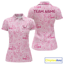 Load image into Gallery viewer, Funny Womens Golf Polo Shirt Pineapple Floral Golf Cart Pattern All Over Print Tropical Performance Top NHT842