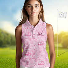 Load image into Gallery viewer, Funny Sleeveless Womens Golf Polo Shirt Pineapple Floral Golf Cart Pattern All Over Print Tropical Performance Top NHT842