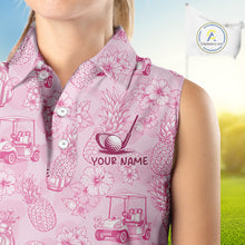 Load image into Gallery viewer, Funny Sleeveless Womens Golf Polo Shirt Pineapple Floral Golf Cart Pattern All Over Print Tropical Performance Top NHT842