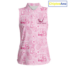 Load image into Gallery viewer, Funny Sleeveless Womens Golf Polo Shirt Pineapple Floral Golf Cart Pattern All Over Print Tropical Performance Top NHT842