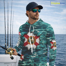 Load image into Gallery viewer, Florida Flag Fish Water Camo Custom Long Sleeve Hooded Fishing Shirts, Performance Fishing Shirts For Men NHT847
