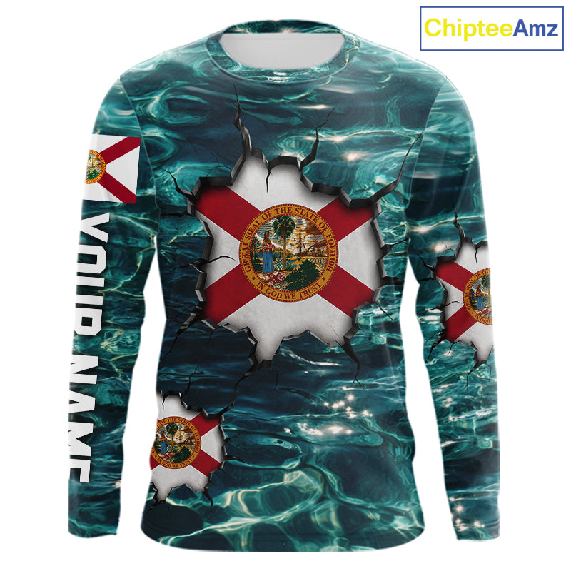 Florida Flag Fish Water Camo Custom Long Sleeve Fishing Shirts, Performance Fishing Shirts For Men NHT847