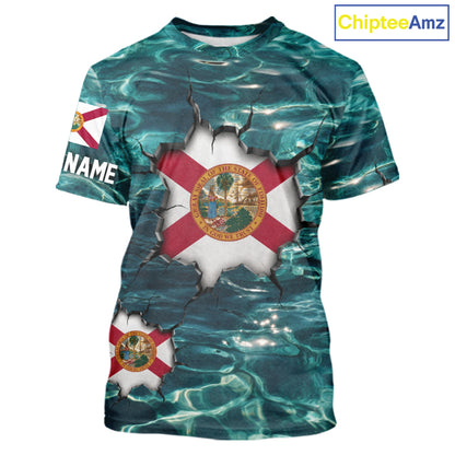Florida Flag Fish Water Camo Custom T - Shirt Fishing Shirts, Performance Fishing Shirts For Men NHT847