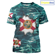 Load image into Gallery viewer, Florida Flag Fish Water Camo Custom T - Shirt Fishing Shirts, Performance Fishing Shirts For Men NHT847
