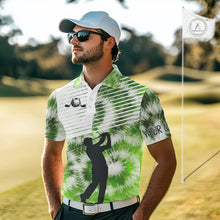 Load image into Gallery viewer, White And Green Mens Tie Dye Golf Polo Shirts Custom Golf Human Golf Team Polo Shirts NHT622