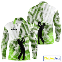 Load image into Gallery viewer, White And Green Mens Tie Dye Golf Polo Shirts Custom Golf Human Golf Team Polo Shirts NHT622