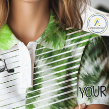 Load image into Gallery viewer, White And Green Womens Tie Dye Golf Polo Shirts Custom Golf Human Golf Team Polo Shirts NHT622