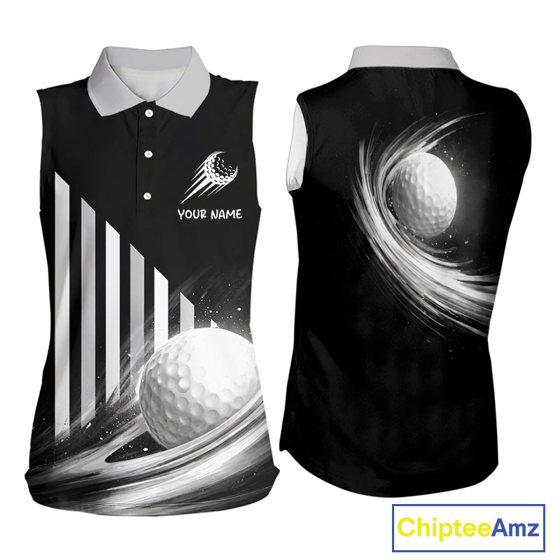 Personalized Gray Sleeveless Golf Polos Shirts For Womens Custom Golf Ball Clubs, Best Golf Gift NHT627