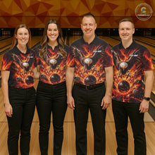 Load image into Gallery viewer, Custom Eagle Fire Flame Personalized Bowling Polo &amp; Quarter-Zip Shirt Gift For Men NHT1159