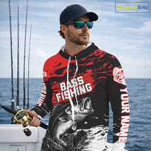 Load image into Gallery viewer, Custom Bass Fishing Jersey, Black And Red Bass Long Sleeve With Hood Tournament Fishing Shirts NHT492