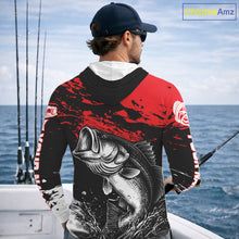 Load image into Gallery viewer, Custom Bass Fishing Jersey, Black And Red Bass Long Sleeve With Hood Tournament Fishing Shirts NHT492