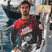 Load image into Gallery viewer, Custom Bass Fishing Jersey, Black And Red Bass Long Sleeve Tournament Fishing Shirts NHT492