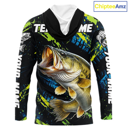 Personalized Bass Fishing Sport Jerseys For Men, Bass Fishing Shirt Long Sleeve Hooded NHT494