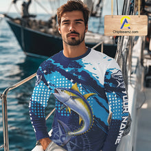 Load image into Gallery viewer, Custom Yellowfin Tuna Long Sleeve Fishing Shirts For Men, Design Tuna Fishing Jerseys NHT634