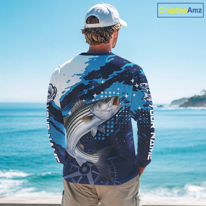 Custom Striped Bass Long Sleeve Fishing Shirts For Men, Design Striped Bass Fishing Jerseys NHT635