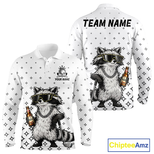 Funny Raccoon Golf Polo Shirt Custom Team Name Personalized Golf Team Polo Gift For Men
