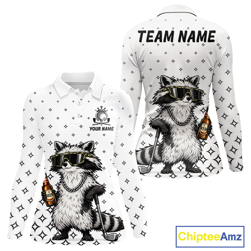 Funny Raccoon Golf Polo Shirt Custom Team Name Personalized Golf Team Polo Gift For Womens