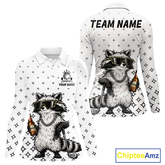 Funny Raccoon Golf Polo Shirt Custom Team Name Personalized Golf Team Polo Gift For Womens