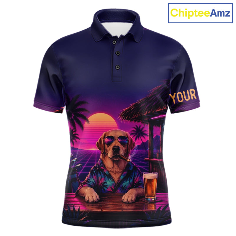 Retro Dog Golf Polo Shirt Personalized Name Summer Beach Beer Golf Shirt Gift For Dog Lover