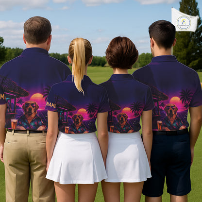 Retro Dog Womens Golf Polo Shirt Personalized Name Summer Beach Beer Golf Shirt Gift For Dog Lover NHT1000