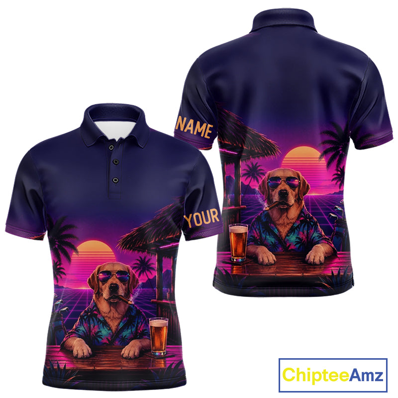 Retro Dog Golf Polo Shirt Personalized Name Summer Beach Beer Golf Shirt Gift For Dog Lover