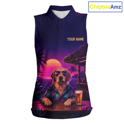 Retro Dog Womens Sleeveless Golf Polo Shirt Personalized Name Summer Beach Beer Golf Shirt Gift For Dog Lover