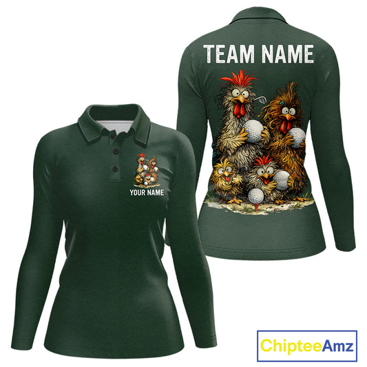 Funny Chicken Womens Golf Polo Shirt Custom Team Name Personalized Golfer Polo Funny Rooster Golf