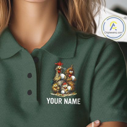 Funny Chicken Womens Golf Polo Shirt Custom Team Name Personalized Golfer Polo Funny Rooster Golf