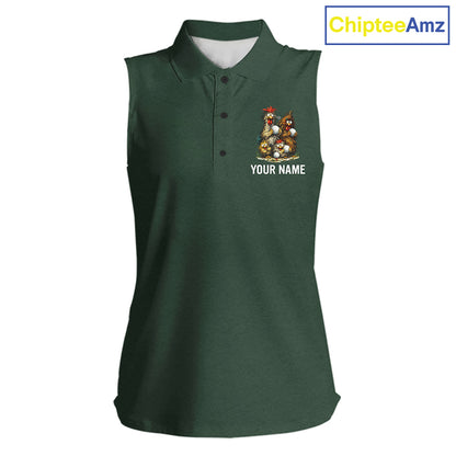 Funny Chicken Womens Sleeveless Golf Polo Shirt Custom Team Name Personalized Golfer Polo Funny Rooster Golf