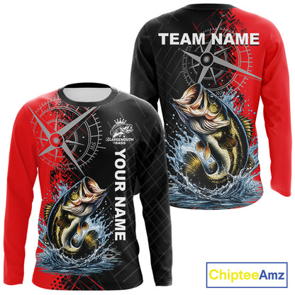 Personalized Bass Performance Fishing Shirts , Red Camo Bass Compass Tournament Shirts NHT495