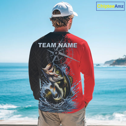 Personalized Bass Performance Fishing Shirts , Red Camo Bass Compass Tournament Shirts NHT495
