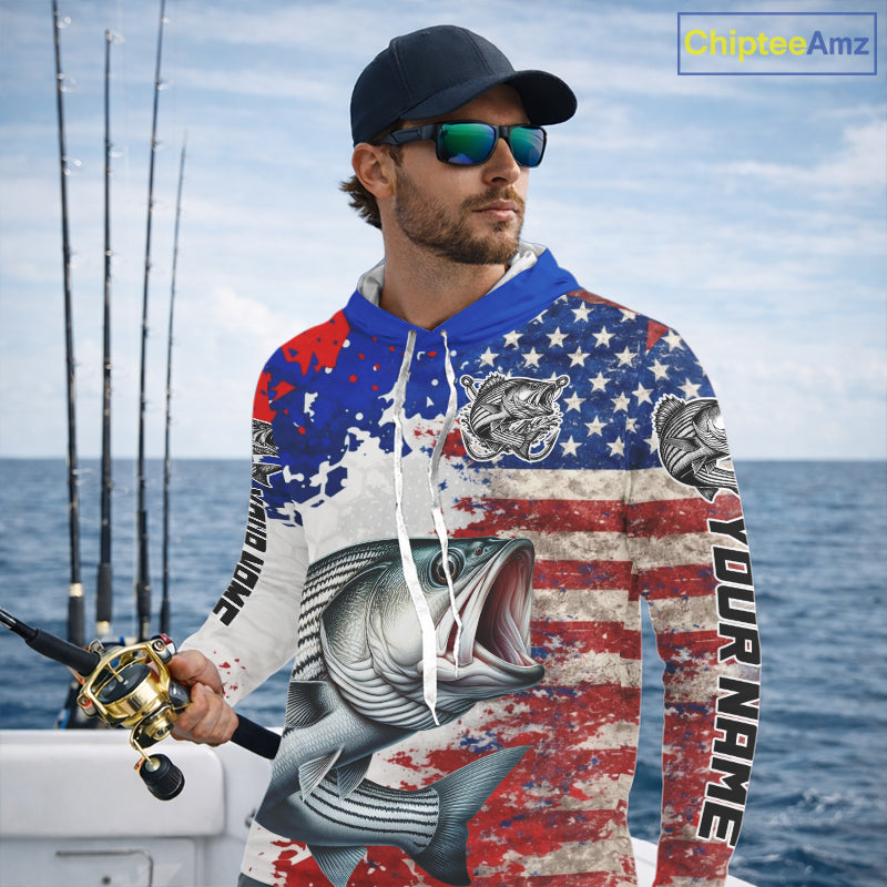 Custom Striped Bass Fishing Saltwater Performance Shirts, Hooded Fishing Shirt For Men NHT498