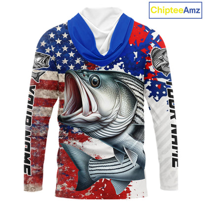 Custom Striped Bass Fishing Saltwater Performance Shirts, Hooded Fishing Shirt For Men NHT498