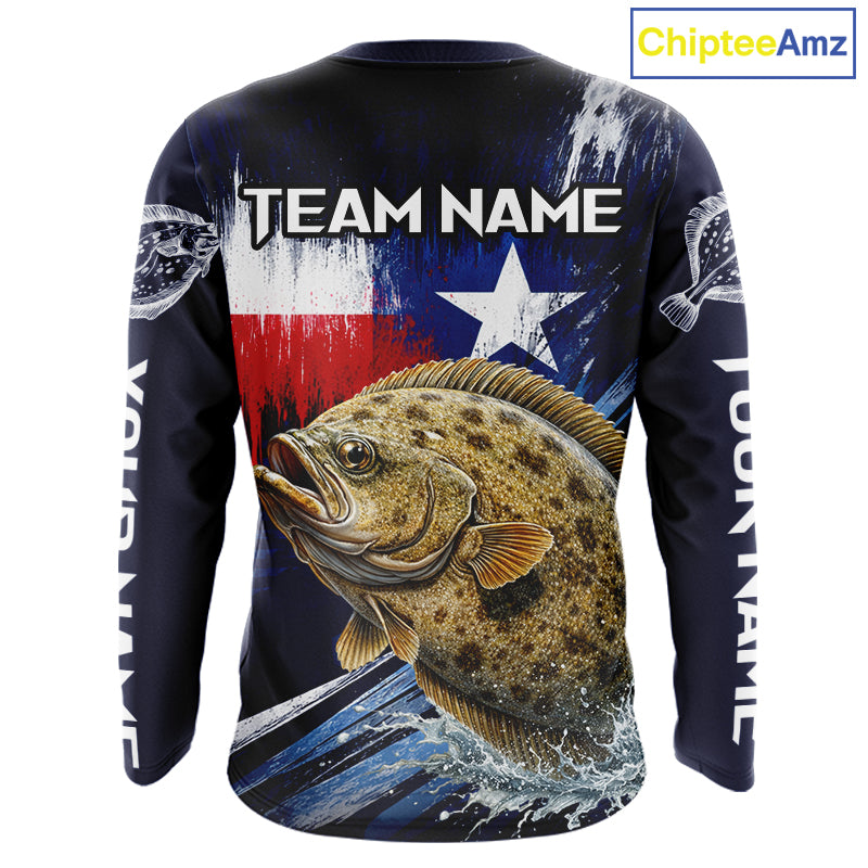 Personalized Flounder Long Sleeve Performance Fishing Shirts, Flounder Custom Texas Fishing Jersey NHT504