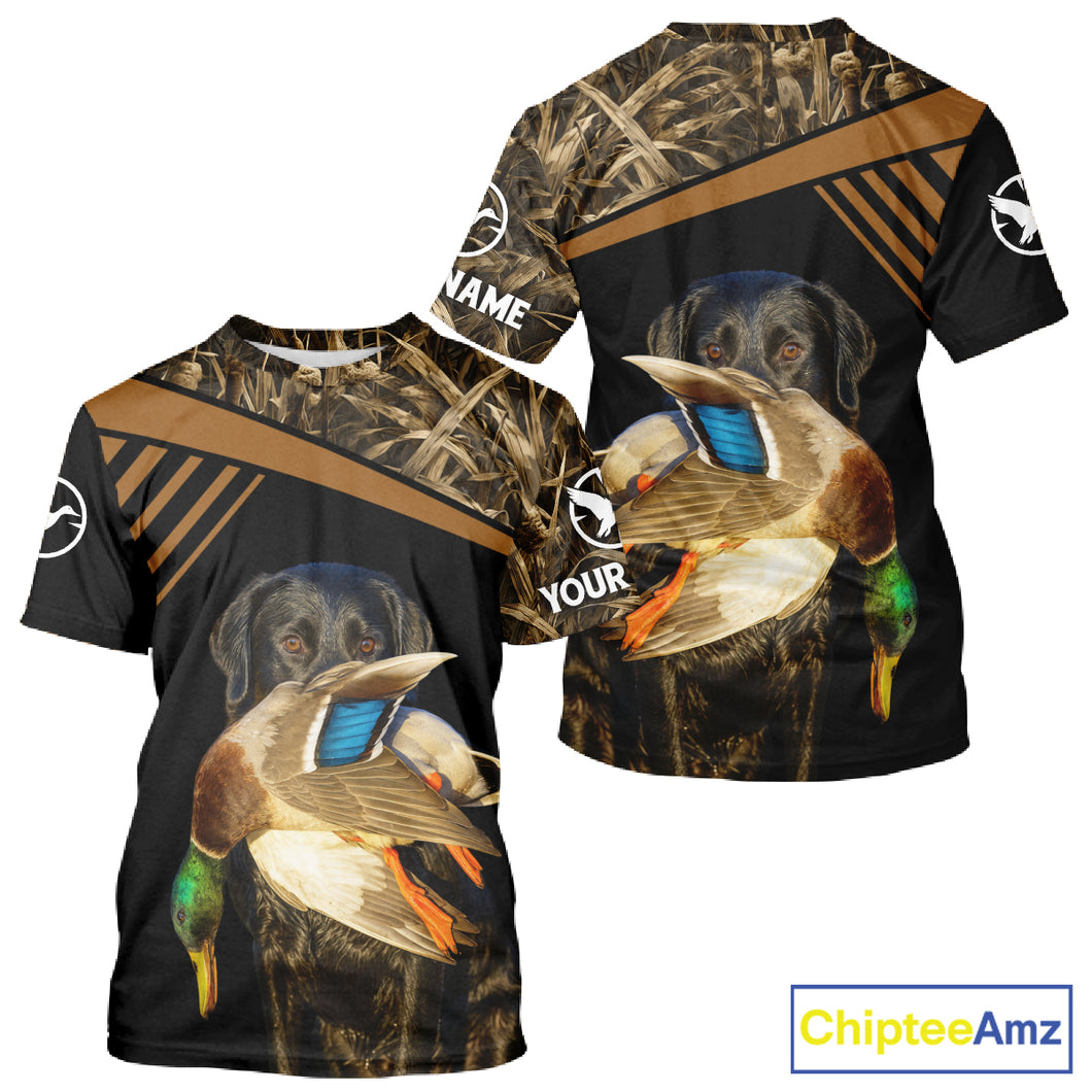 Black Mallard Duck Hunting Shirt With Black Lab Dog, Personalized Hunting Clothes NHT193