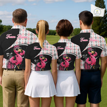 Load image into Gallery viewer, Funny Pink Flamingo Pattern Argyle Golf Polo Shirt For Womens, Custom Flamingo Golf Shirt For Team NHT652