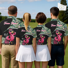 Load image into Gallery viewer, Funny Pink Flamingo Pattern Green Tropical Golf Polo Shirt For Womens, Custom Flamingo Golf Shirt For Team NHT654