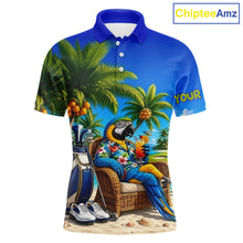 Load image into Gallery viewer, Custom Team Name Tropical Golf Polo Shirt – Funny Macaw Parrot Beach Golf Shirt For Men NHT859