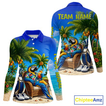Load image into Gallery viewer, Custom Team Name Tropical Golf Polo Shirt – Funny Macaw Parrot Beach Golf Shirt For Womens NHT859