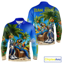 Load image into Gallery viewer, Custom Team Name Tropical Golf Polo Shirt – Funny Macaw Parrot Beach Golf Shirt For Men NHT859